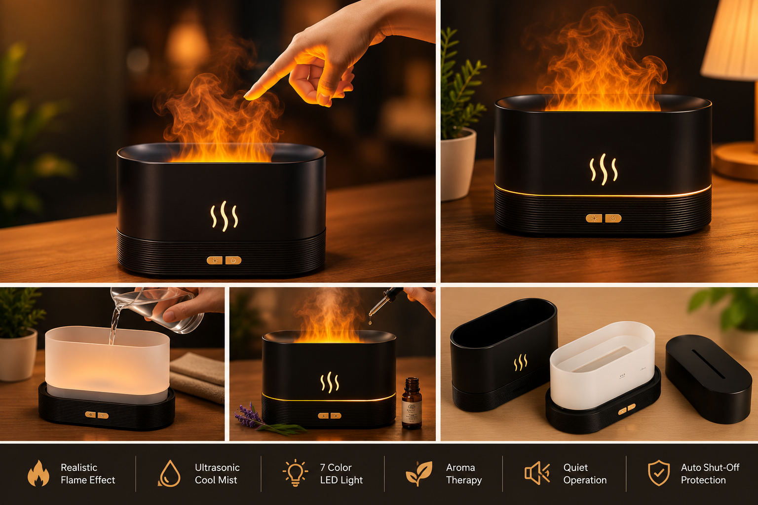 Flame Aroma Diffuser (LED Flame Effect Humidifier)